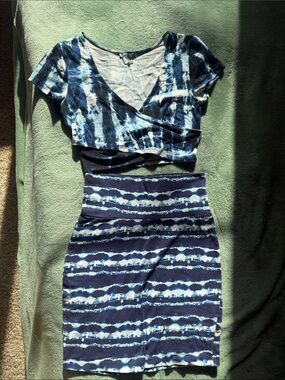 Charlotte Russe Blue and White Tie-Dye Skirt Set